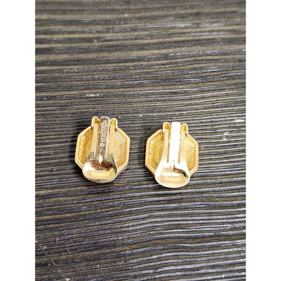 christian dior vintage clip on earrings Black Gold Crystal - Picture 3 of 6